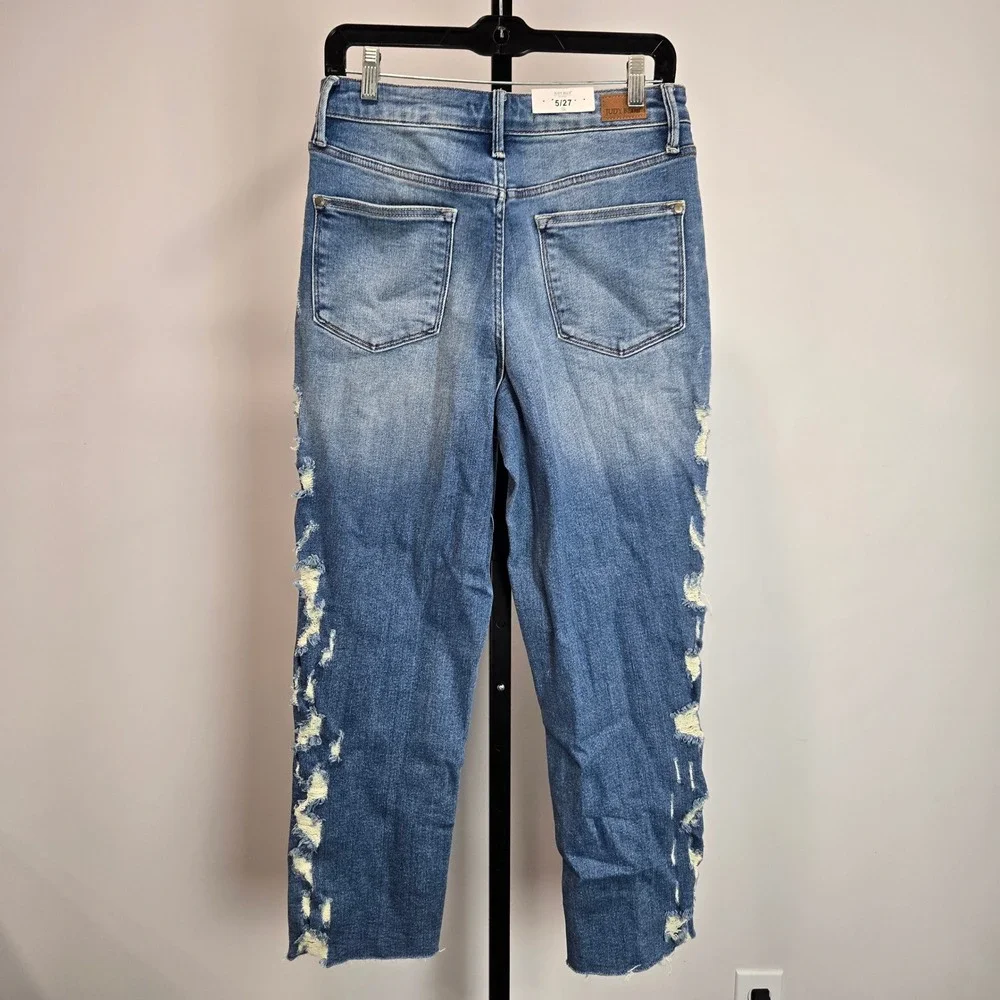 Judy Blue High Waist Side Distressed Straight Leg Jeans Medium Blue 5/27 - Picture 7 of 10